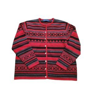Vintage Karen Scott Sweater Women's 2X Red Fair Isle Pure Wool Christmas Holiday